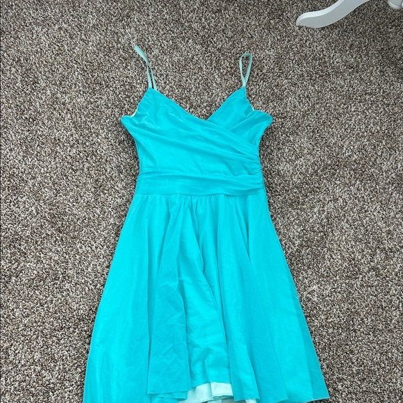 Vintage Necessary Objects Turquoise Faux Wrap Mesh Formal Midi Dress - Picture 9 of 15